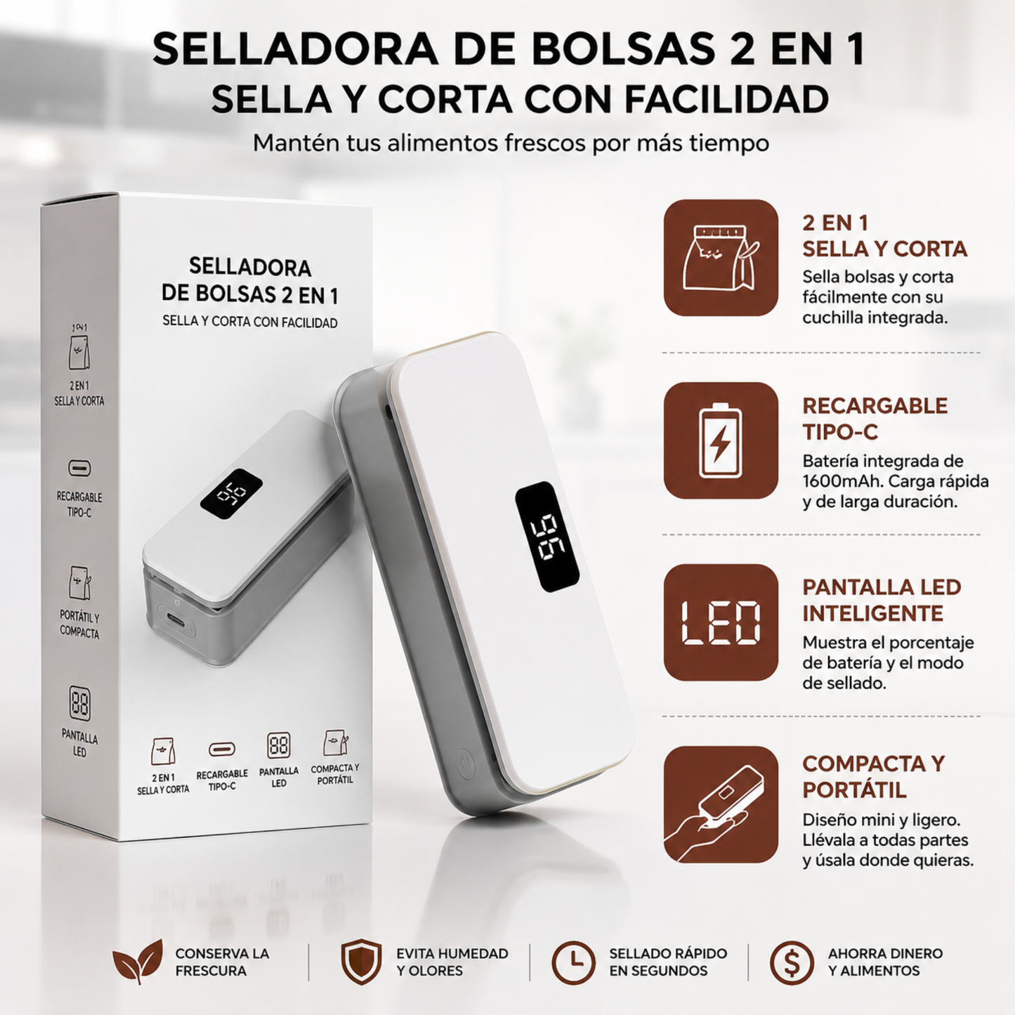 Selladora de bolsas portátil 2 en 1