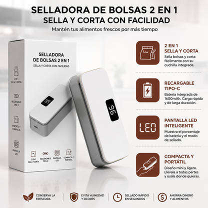 Selladora de bolsas portátil 2 en 1